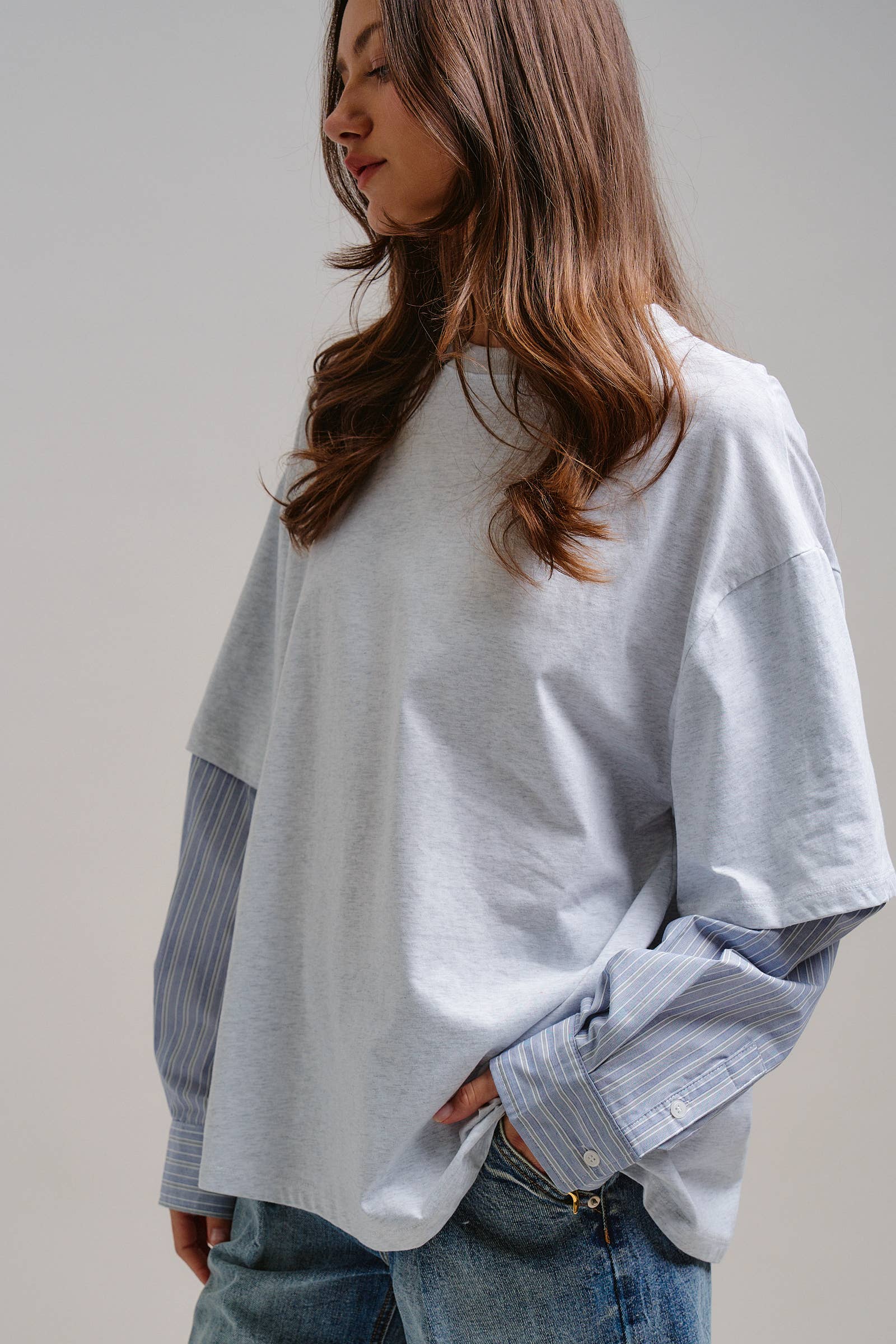 Urban Daizy Oversized Faux Layered Mixed Media Shirt Red Tunic - Women's (UDTP1445-Red) – alternate view 18