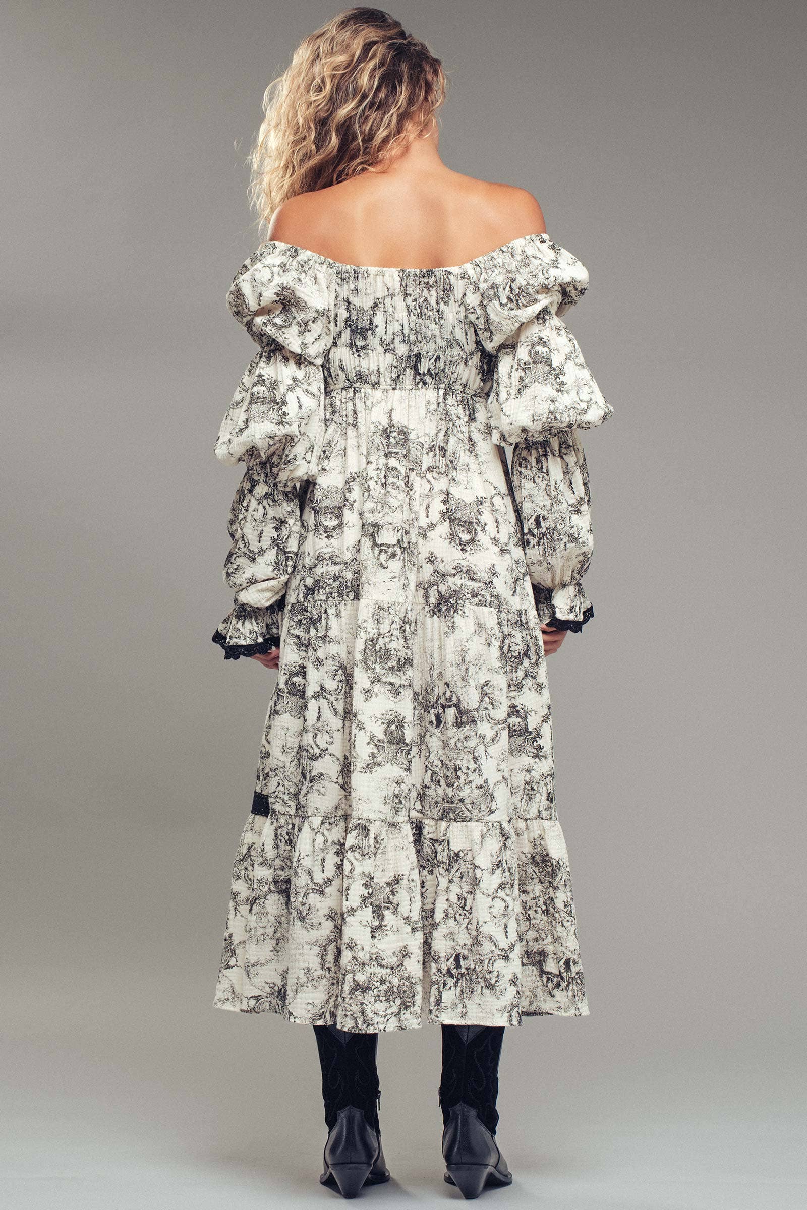 Urban Daizy Off-Shoulder Tiered Puff Sleeve Midi Dress Blue Dress - Women's (UDDR0211-Blue) – alternate view 6