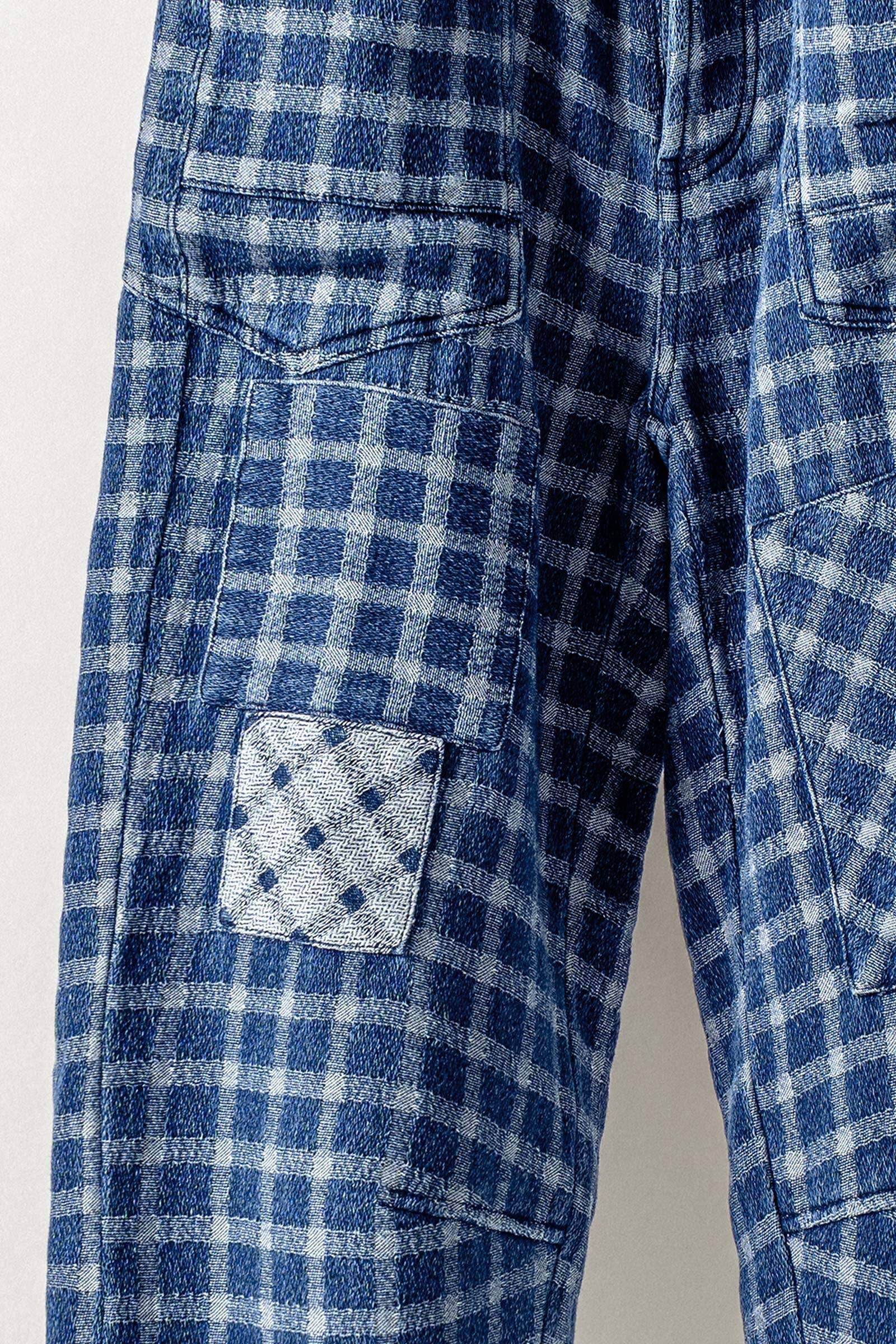Checkered Vintage Wash Denim Pants