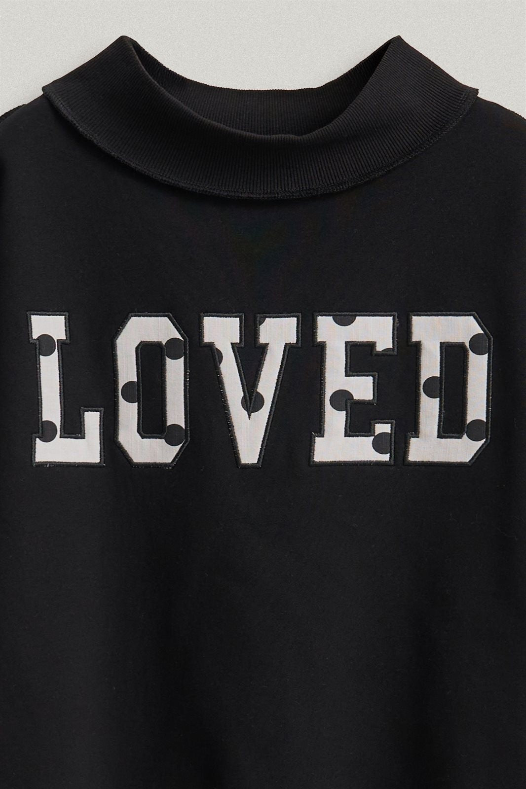 LOVED Varsity Patch Mock Neck Sweatshirt with Exposed Seams in BLACK - Women's Sweatshirts & Hoodies | Urban Daizy