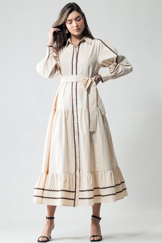 Urban Daizy Scalloped Tiered Cotton Button Down Belted Midi Dress Navy Dress - Women's (UDZ-DR-00311) – alternate view 11