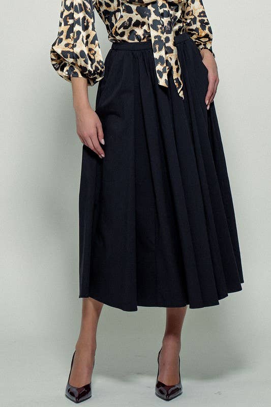 Urban Daizy Cotton Blend Pocketed Elastic Waist Midi Skirt Taupe Skirt - Women's (UDZ-SK-00070) – alternate view 3