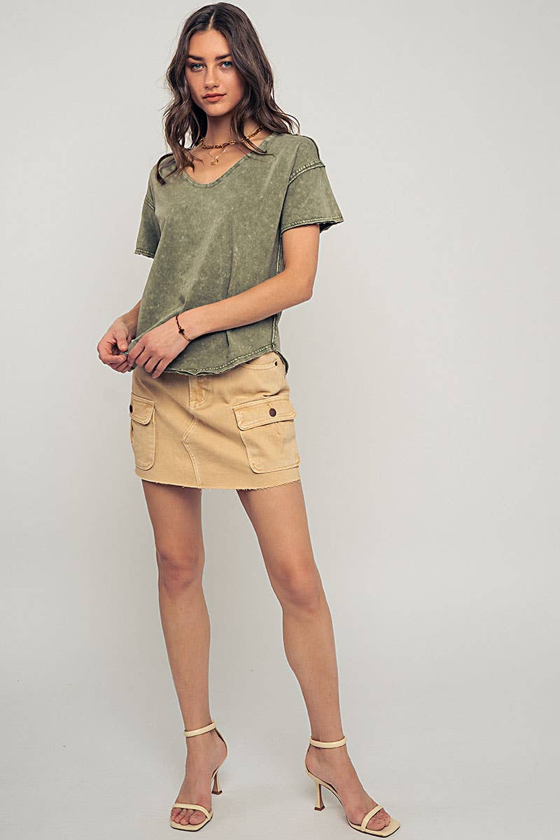 High Rise Raw Hem Utility Pocket Mini Cargo Skirt
