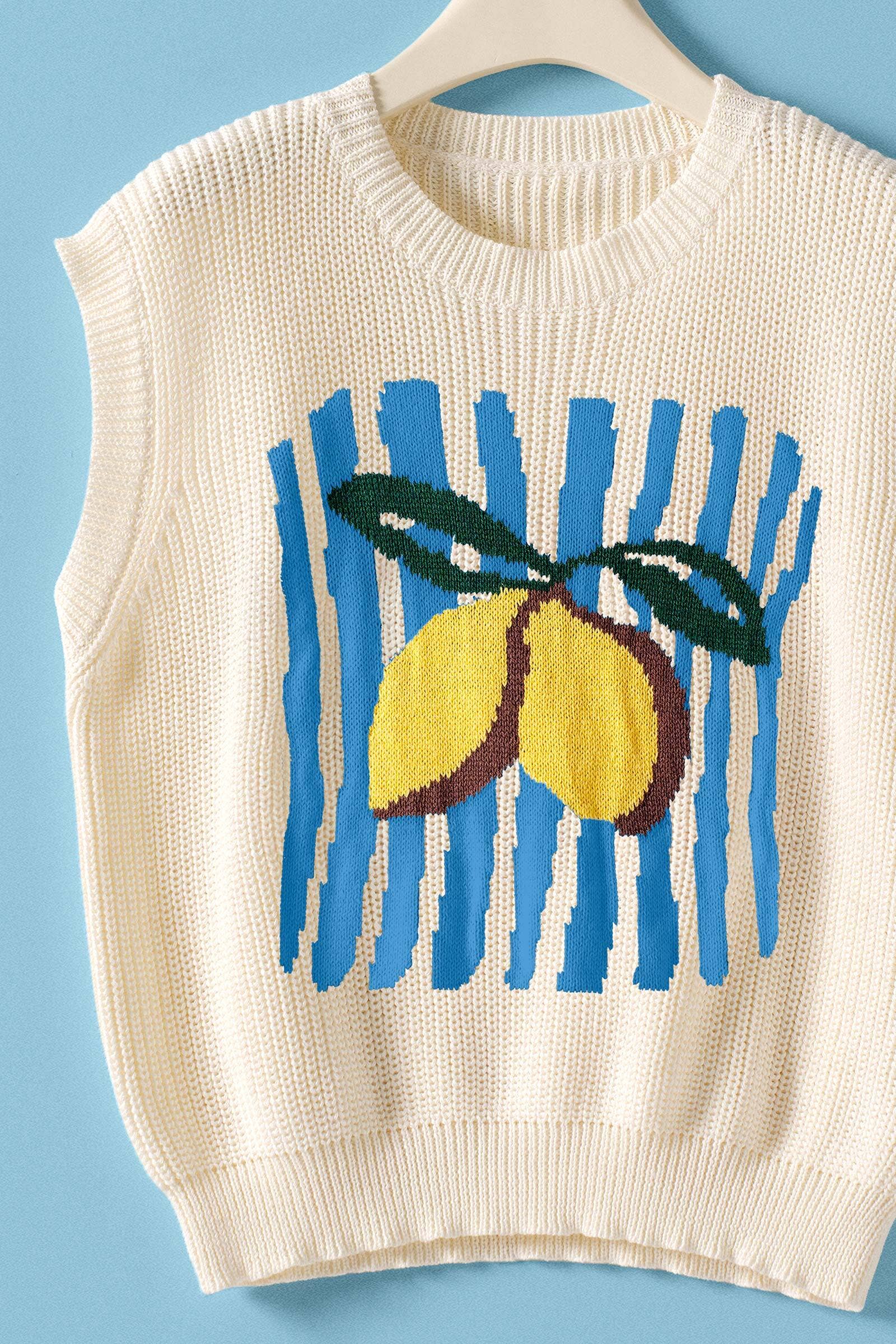 Urban Daizy Lemon Graphic Knit Vest Citrus Print Navy Sweater Vest - Women's (UDZ-KN-01048) – alternate view 4