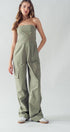 Urban Daizy Strapless Wide Leg Cargo Pocket Artisanal Jumpsuit Moss Jumpsuit - Women's (UDZ-JR-00002)