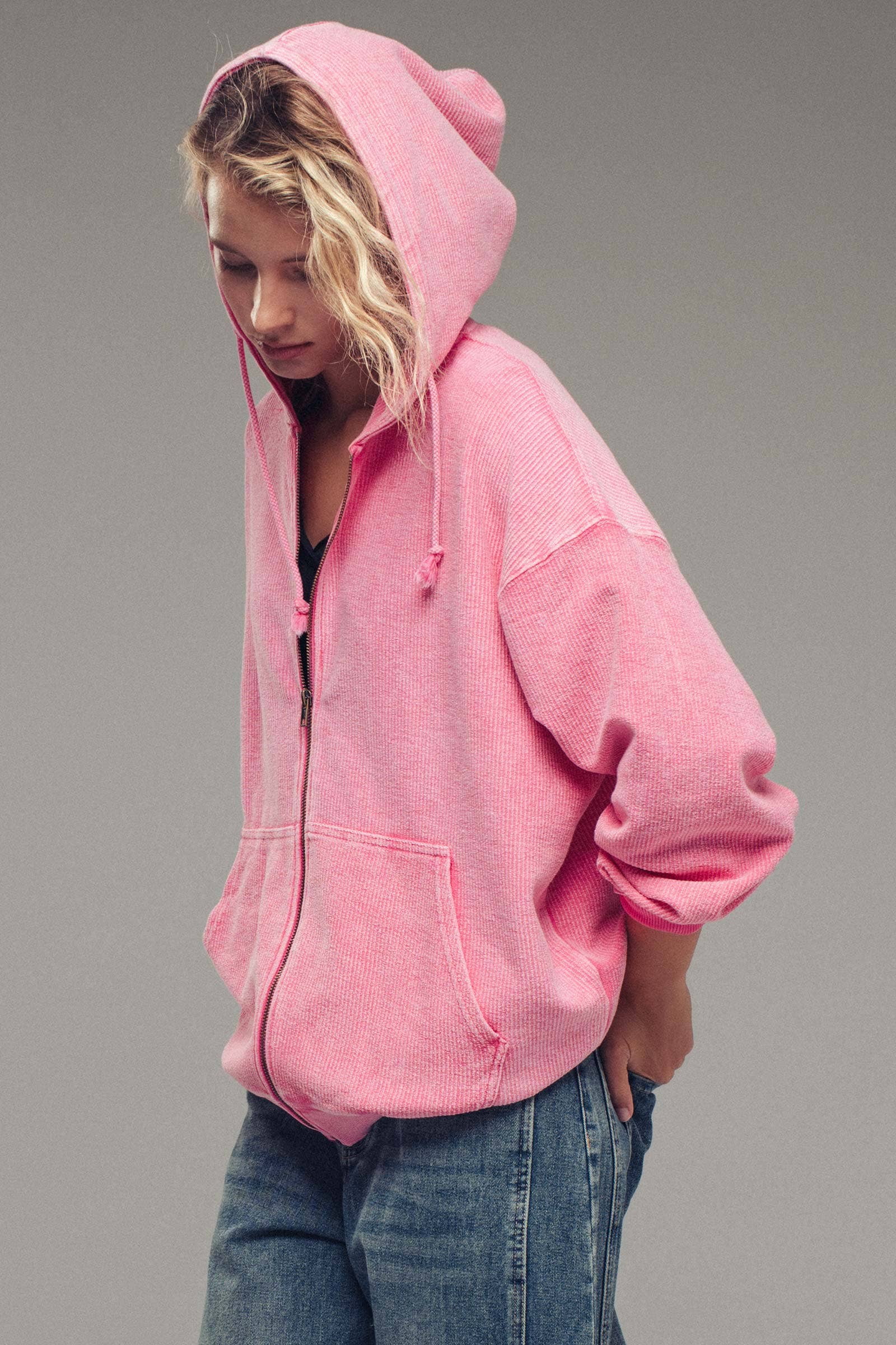 Urban Daizy Oversized Ribbed Dolman Sleeve Hoodie Cream Hoodie - Women's (UDZ-KN-00313) – alternate view 14