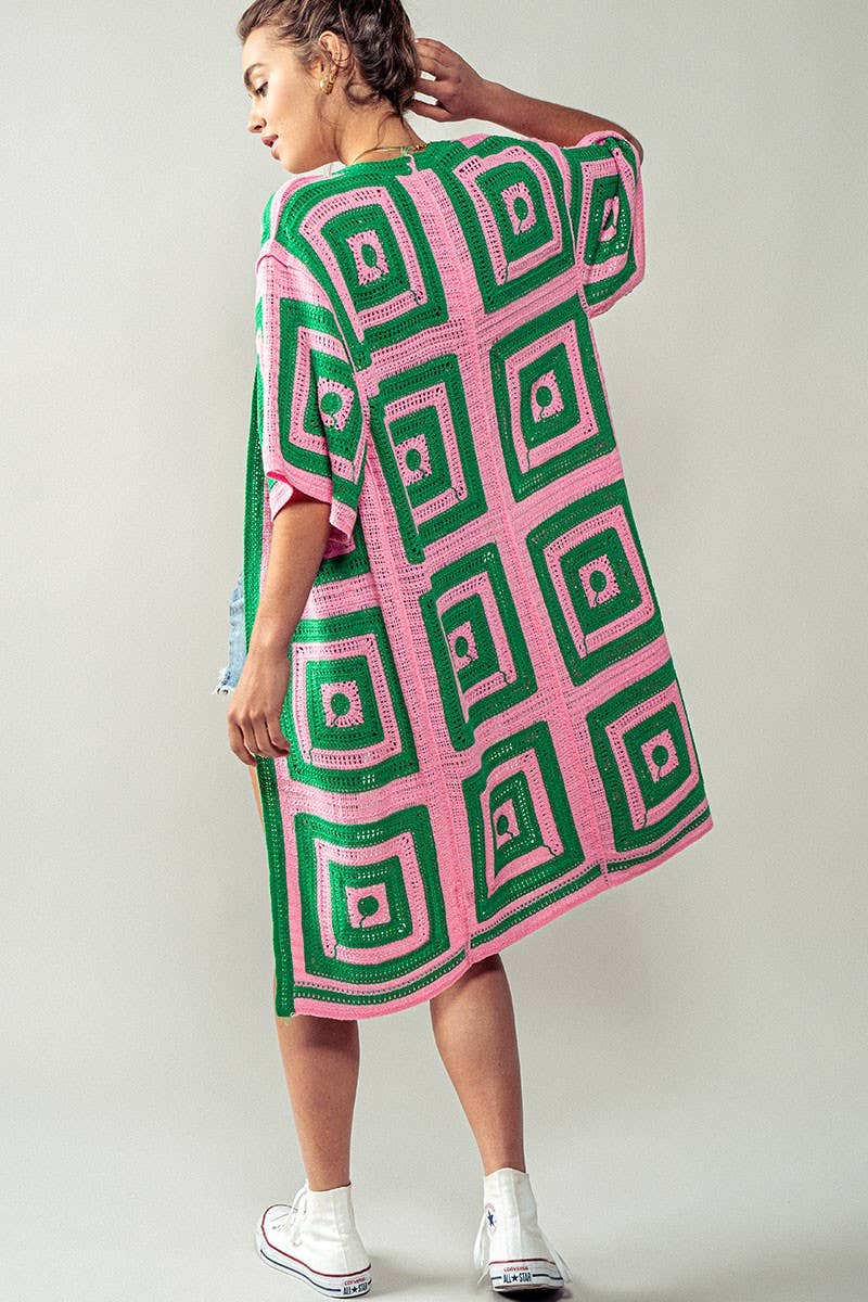 Urban Daizy Geometric Crochet Midi Length Open Front Cardigan Black Cardigan - Women's (UDZ-KN-00277) – alternate view 15