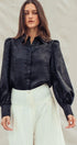 Metallic Shimmer Button Down Blouse with Puff Sleeves in BLACK - Women's Shirts & Blouses | Urban Daizy