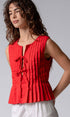 Urban Daizy Pleated Bow Front White Top Ivory Blouse - Women's (UDZ-DR-00389) – alternate view 23