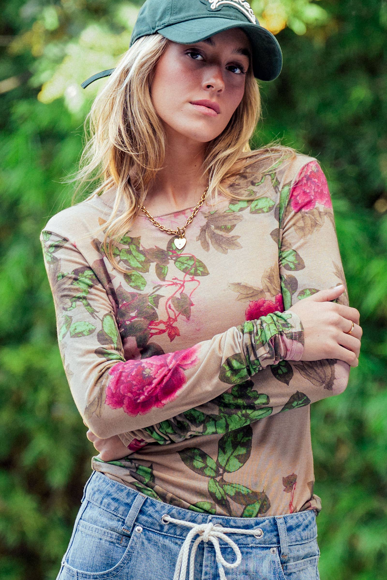 Urban Daizy Vintage Floral Long Sleeve Top Tencel Wool Blend Teal-Multi Knit Top - Women's (UDZ-TP-01043) – alternate view 2