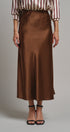 Bias Cut Satin Maxi Skirt with Fluid Drape in BROWN - Women's Midi Skirts | Urban Daizy