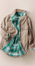 Urban Daizy Plaid Flannel-Lined Corduroy Shacket Taupe Shirt Jacket/Shacket - Women's (UDZ-KN-00150)