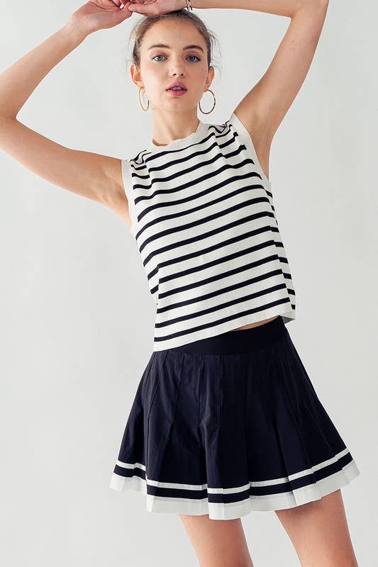 Urban Daizy Striped Waistband Pleated Skirt Black White Skirt - Women's (UDZ-SK-00066) – alternate view 3