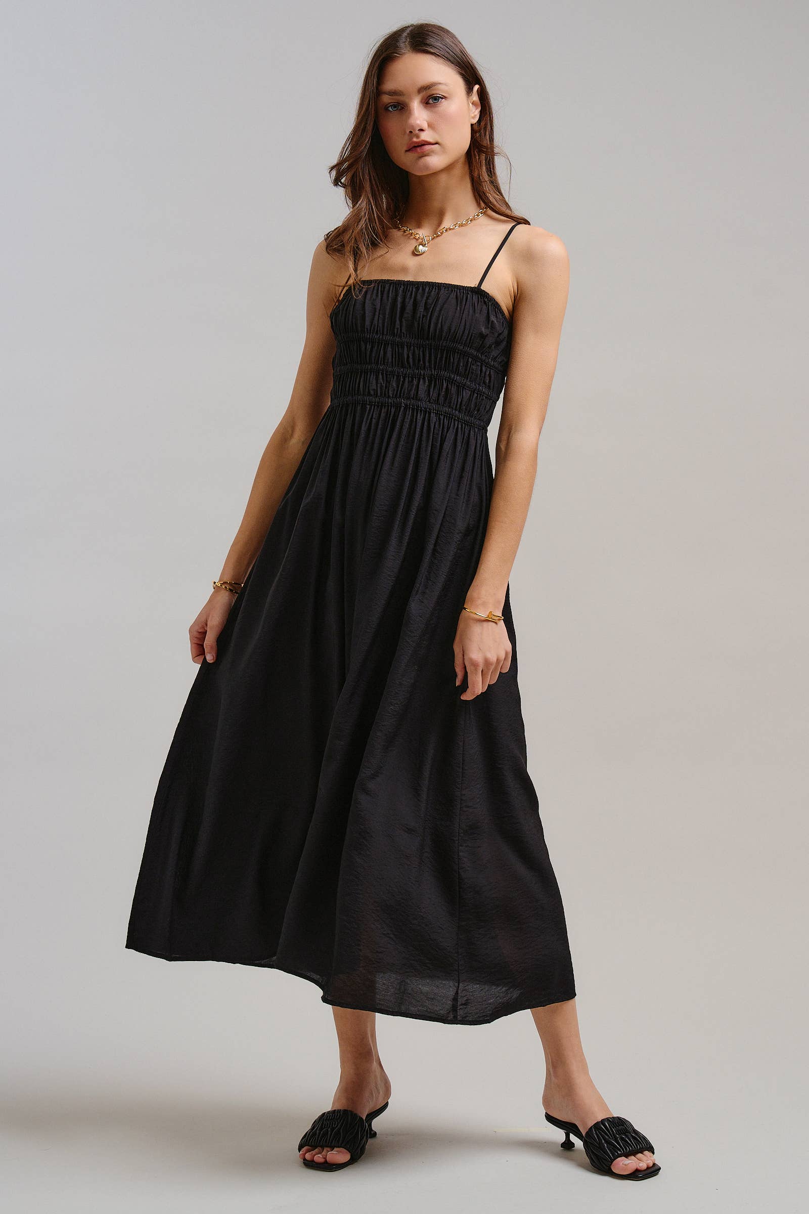 Urban Daizy Smocked Bodice Midi Dress Black Dress - Women's (TNDR1639-Black) – alternate view 9