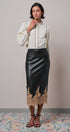 Faux Leather Lace Trim Midi Pencil Skirt in BLACK - Women's Midi Skirts | Urban Daizy