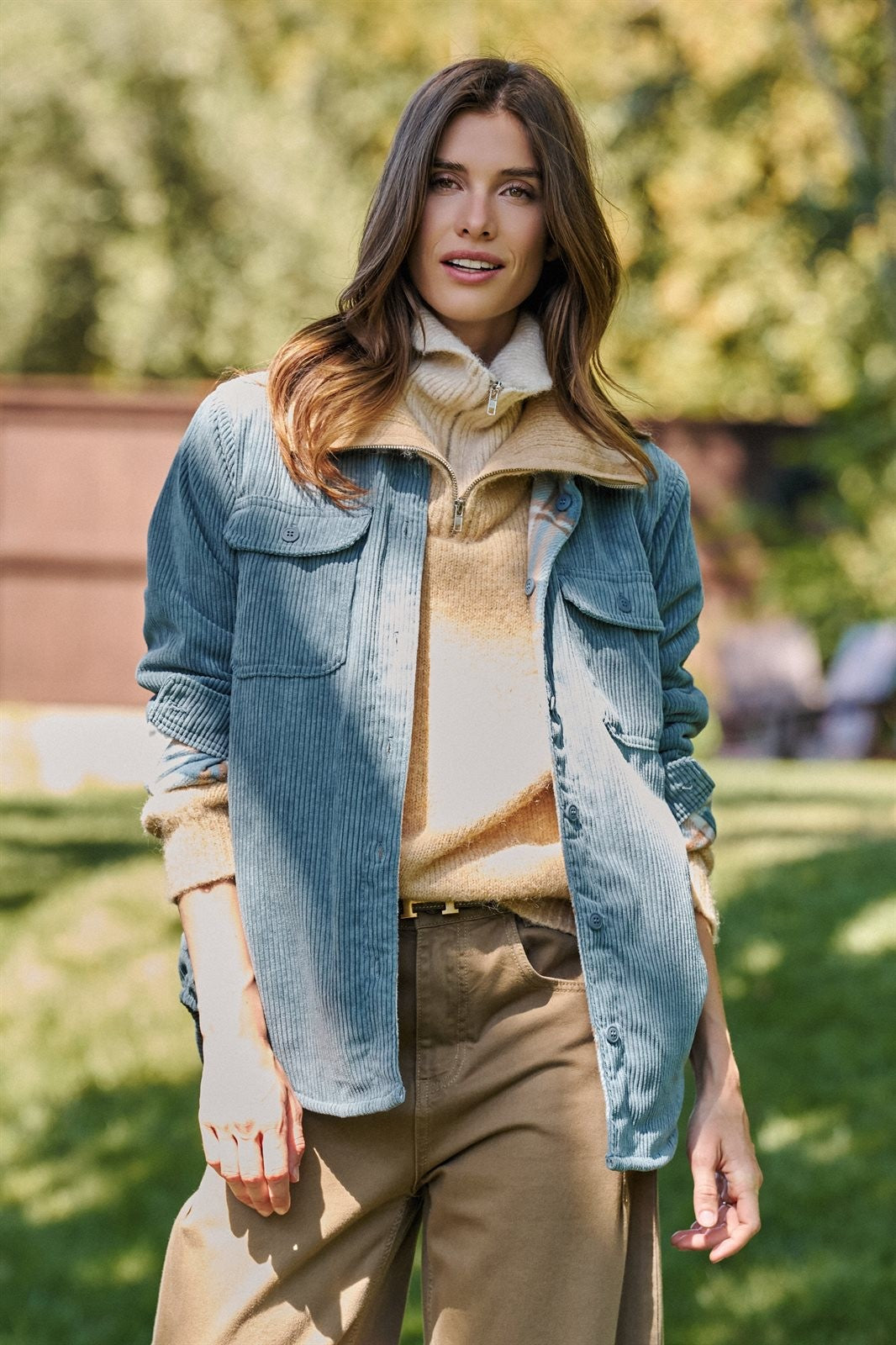 Reversible Corduroy Flannel Plaid Shacket Western for Women in BLUE STONE - Women's Jackets & Blazers | Urban Daizy