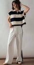 Urban Daizy Bold Striped Dolman Sleeve Polo Shirt Ivory Black Polo - Women's (UDZ-TP-00660) – alternate view 31