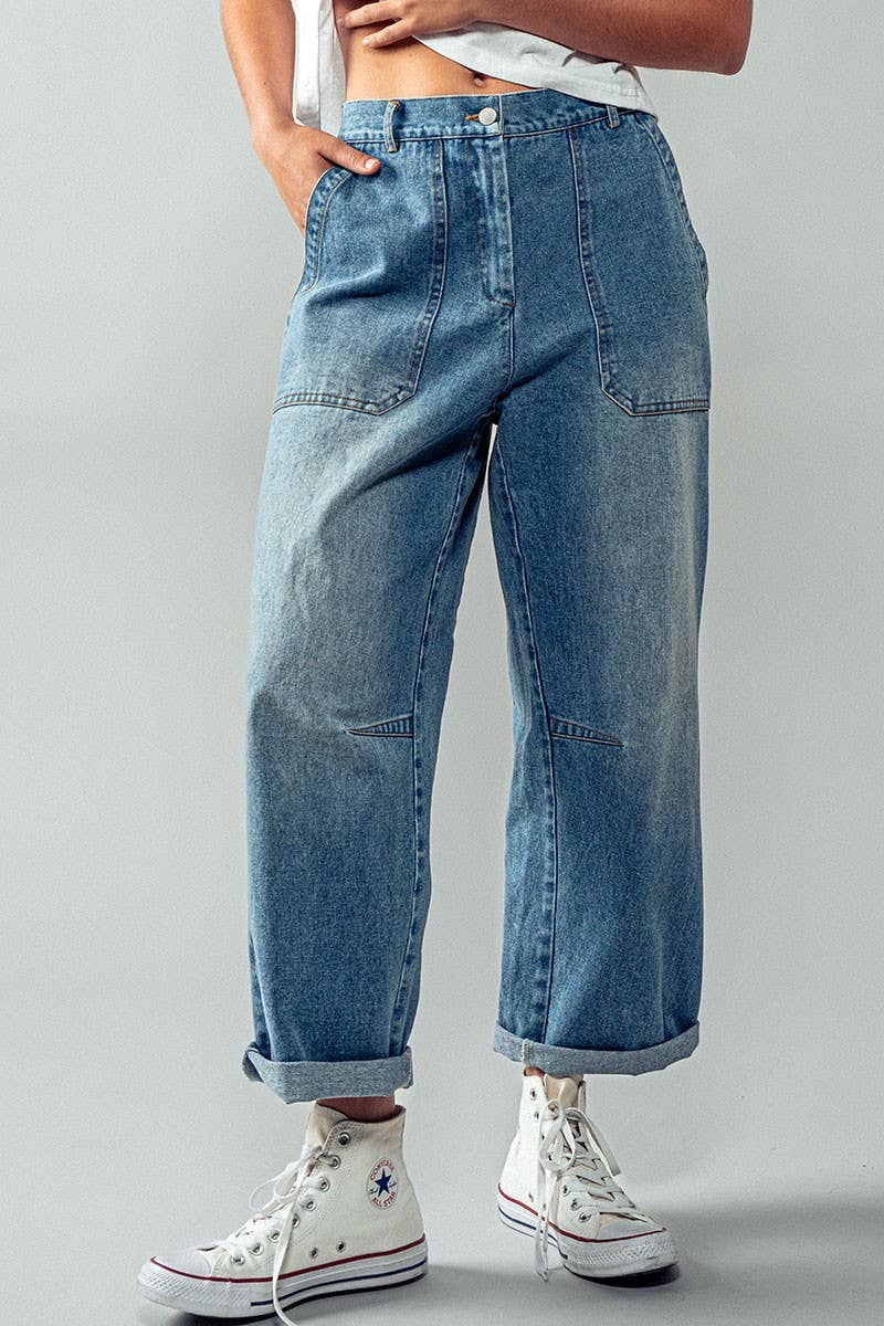 Urban Daizy Engineered Leg Wide Leg Denim Jeans Denim-Blue Lounge Sweatpants/Joggers - Women's (TNDN0284-Denim-Blue) ��� alternate 