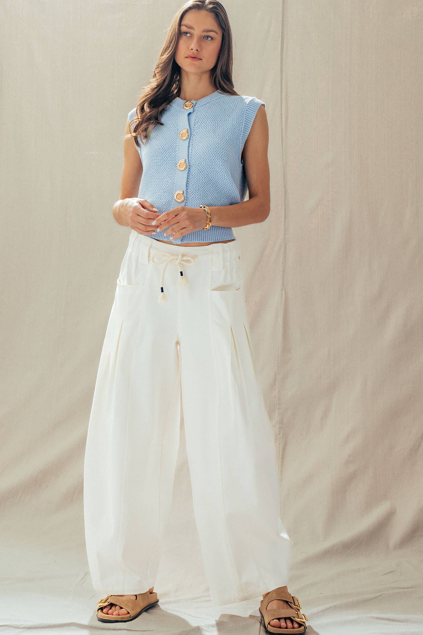 Urban Daizy Textured Knit Vest Seashell Buttons Blue Sweater Vest - Women's (UDZ-KN-01049) – alternate view 15