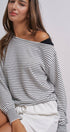 Urban Daizy Asymmetrical Striped One-Shoulder Top Ivory-Black Knit Top - Women's (UDZ-TP-01085-Ivory-Black) – alternate view 3