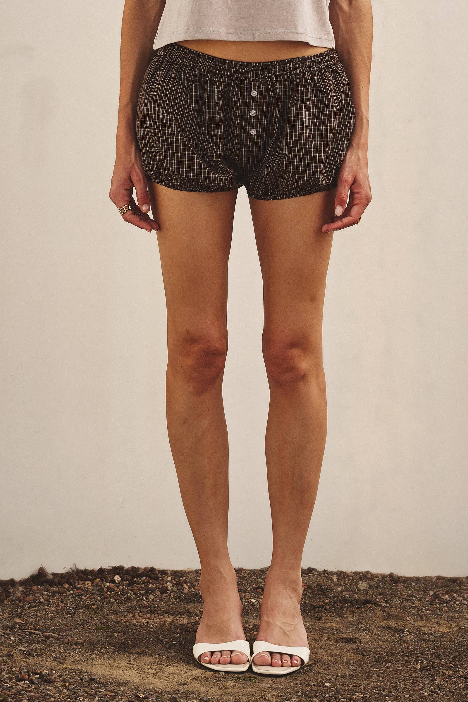 Urban Daizy Retro Plaid Button-Front Bloomer Shorts Brown Shorts - Women's (UDPT0176-Brown) – alternate view 5