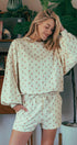 Urban Daizy Floral Balloon Sleeve Sweatshirt and Shorts Set Creamy-Beige Lounge Set - Women's (UDZ-AC-00210) – alternate view 2