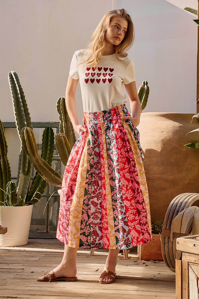 Urban Daizy Multicolor Floral Paneled A-Line Skirt Muliti Skirt - Women's (UDZ-DR-00392) ��� alternate 