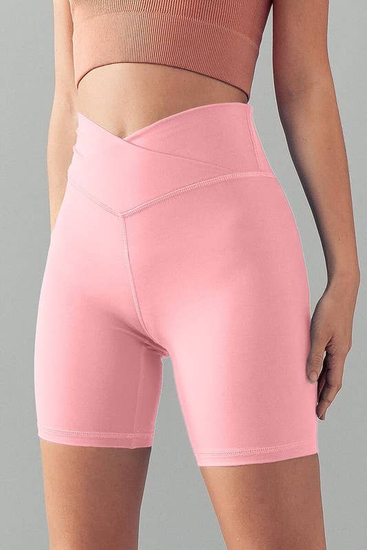 Urban Daizy Cross Front High-Waisted Bike Shorts Candy-Pink Athletic Shorts - Women's (UDZ-PT-00160)