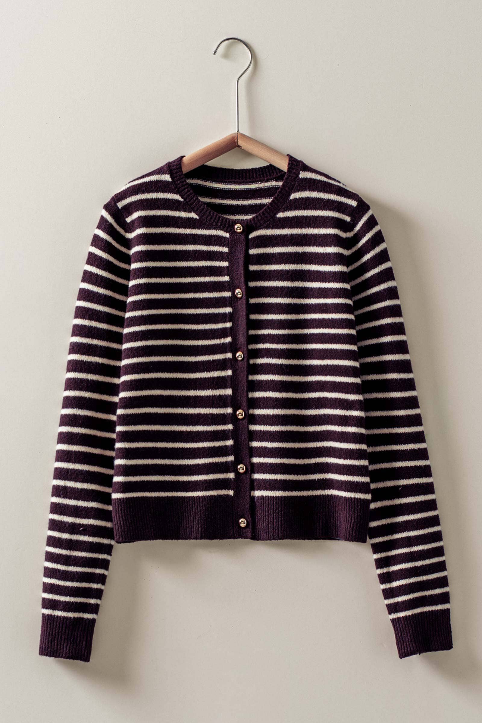 Urban Daizy Parisian Striped Gold Button Cardigan Khaki Cardigan - Women's (UDZ-KN-00656) – alternate view 17