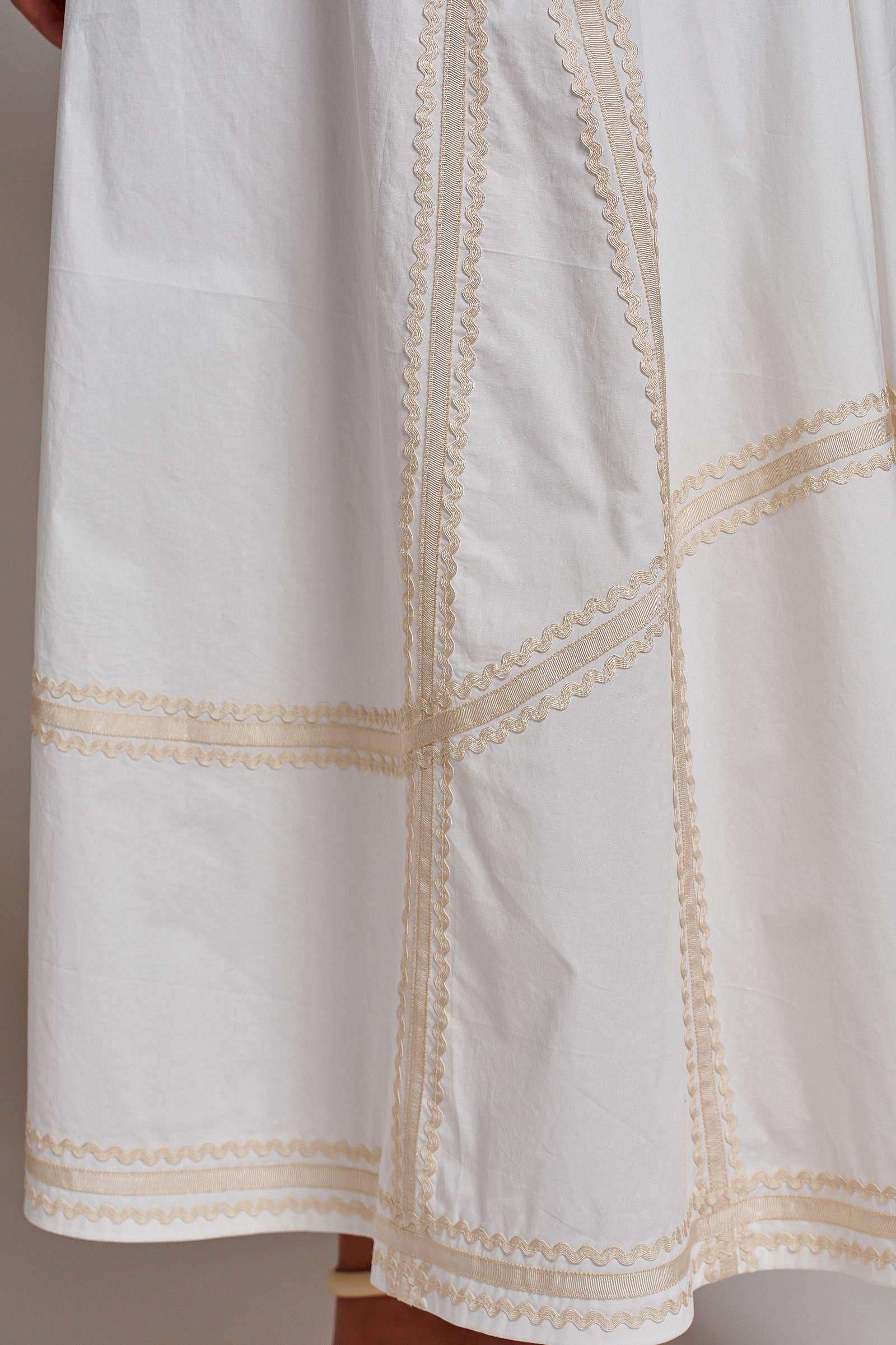 Contrast Rickrack Trim Cotton A-Line Midi Skirt