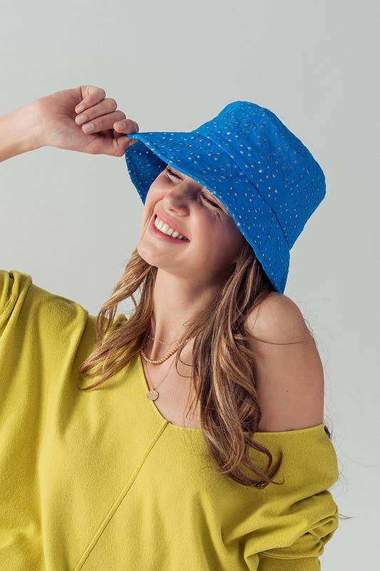 Urban Daizy Romantic Eyelet Lace Embroidered Summer Bucket Hat Blue Bucket Hat - Women's (UDZ-AC-00025) – alternate view 6