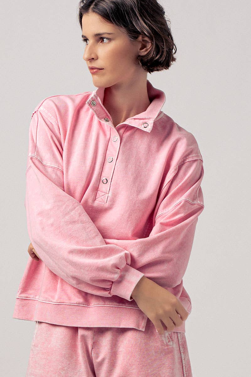 Vintage Wash Snap-Front Sweatshirt
