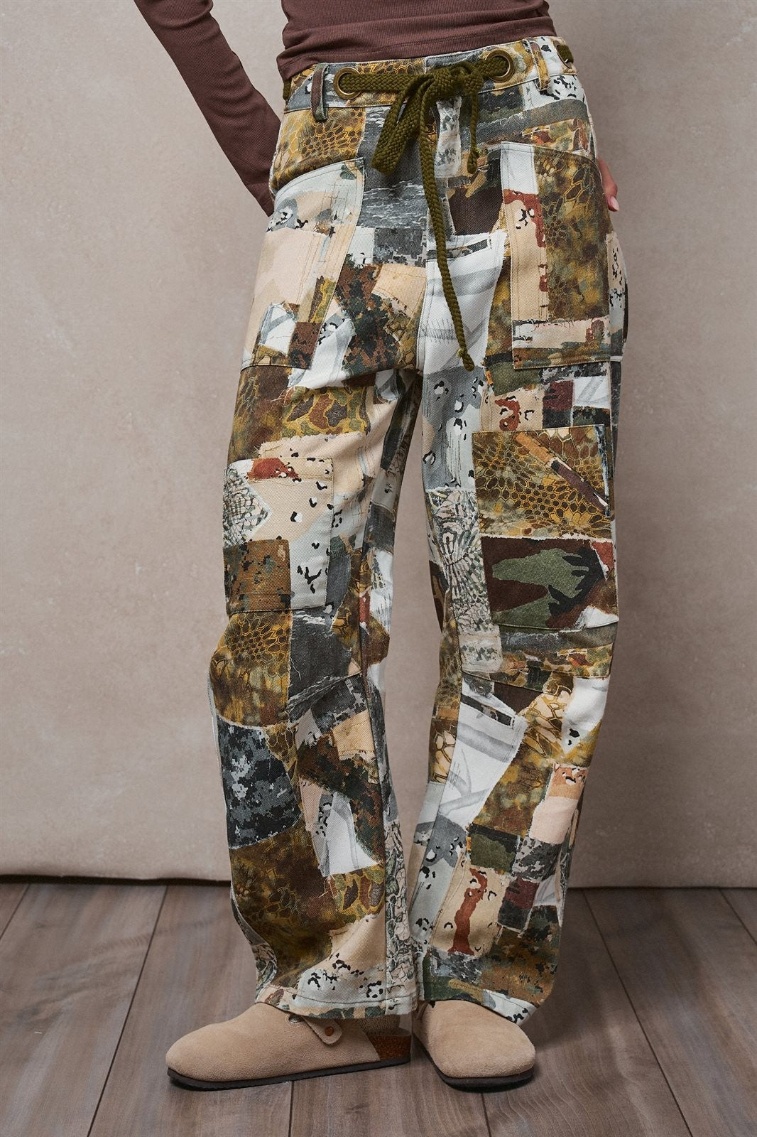 Camo Cargo Pants Wide Leg Patchwork Utility Streetwear in MULTI - Women's Casual Pants | Urban Daizy