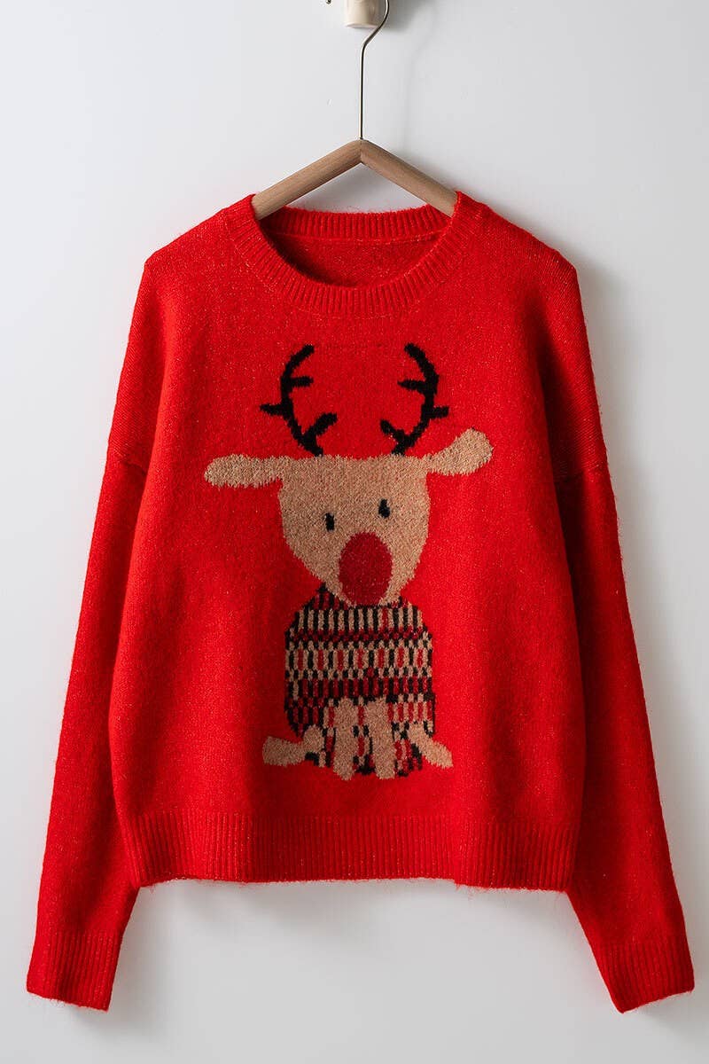 Urban Daizy Rudolph Reindeer Knit Crewneck Sweater Grey Knit Sweater - Women's (UDZ-KN-00538) – alternate view 3