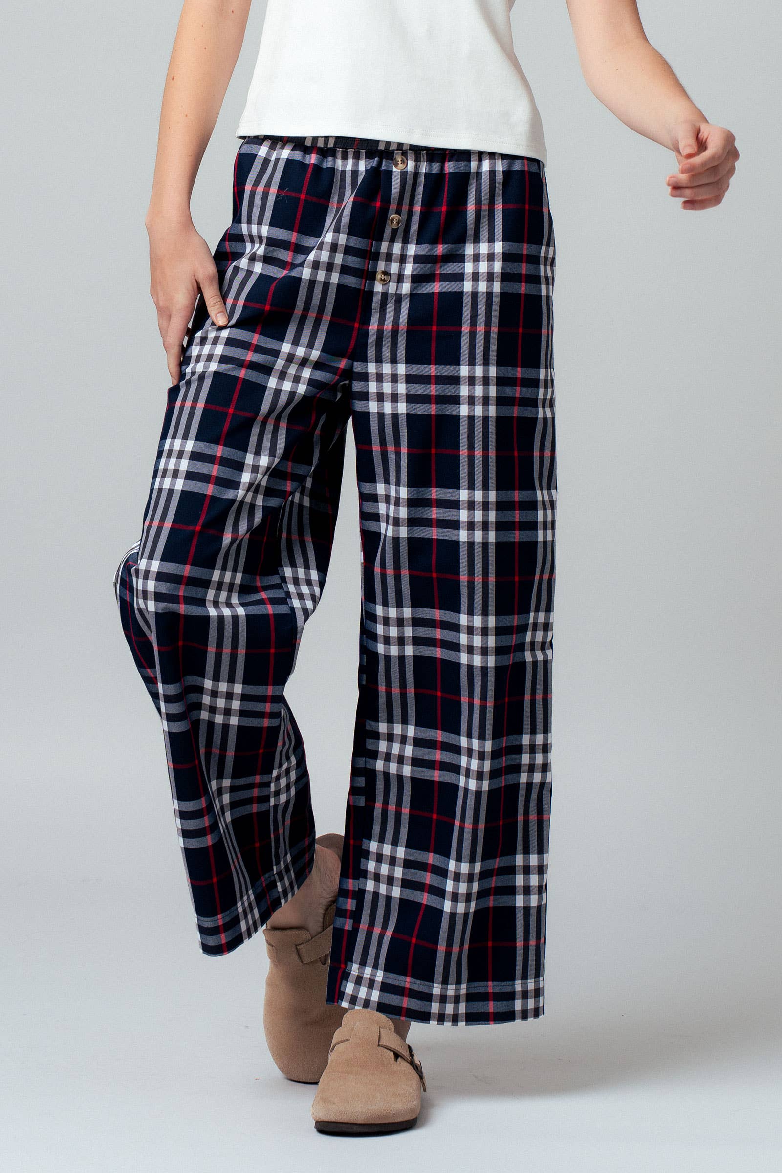 Plaid Barrel-Leg Drop Waist Pants