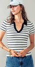 Urban Daizy Ribbed Stripe V-Neck Knit Top Ivory Knit Top - Women's (UDZ-TP-00562) – alternate view 2