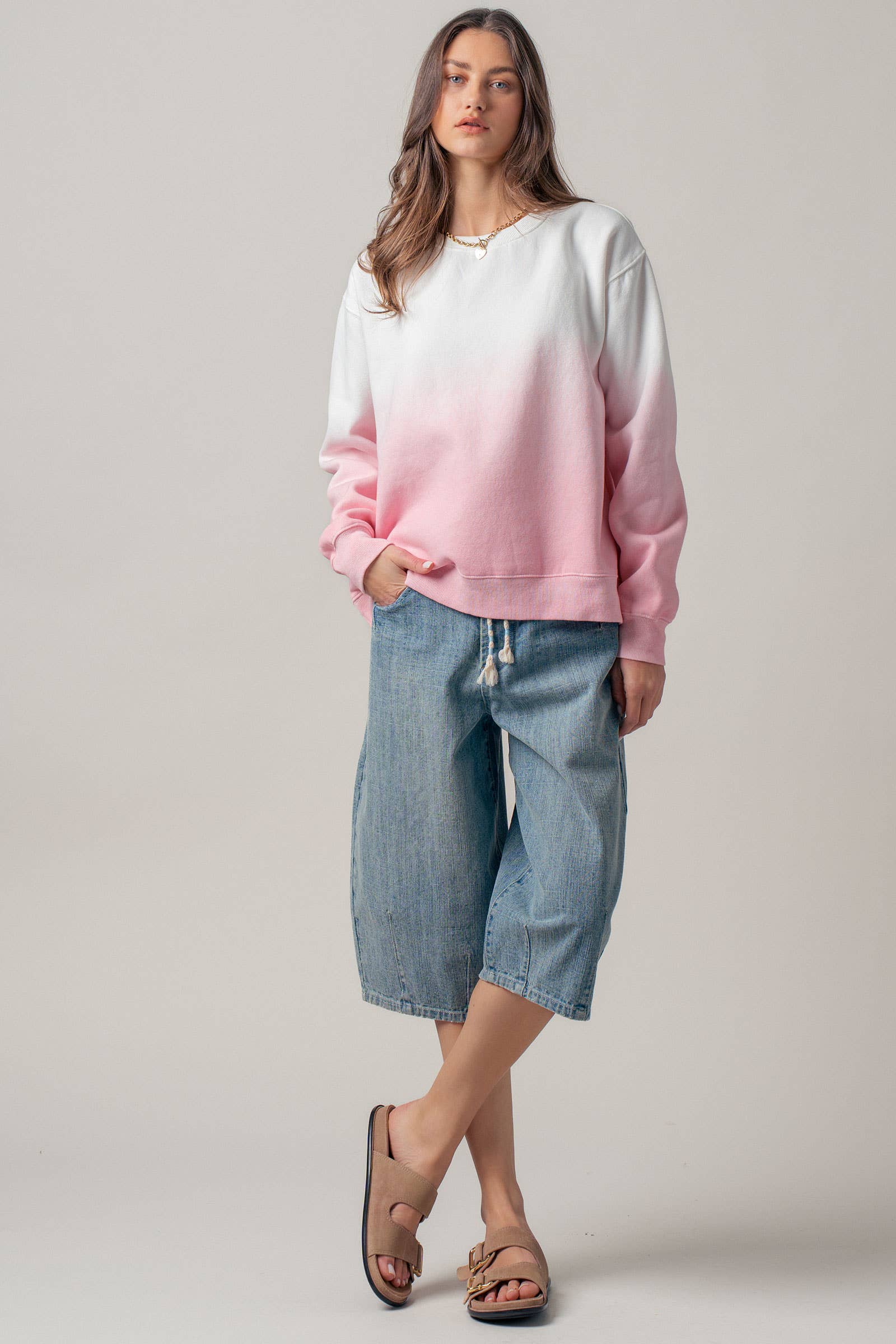Ombré Dip-Dye Crewneck Sweater
