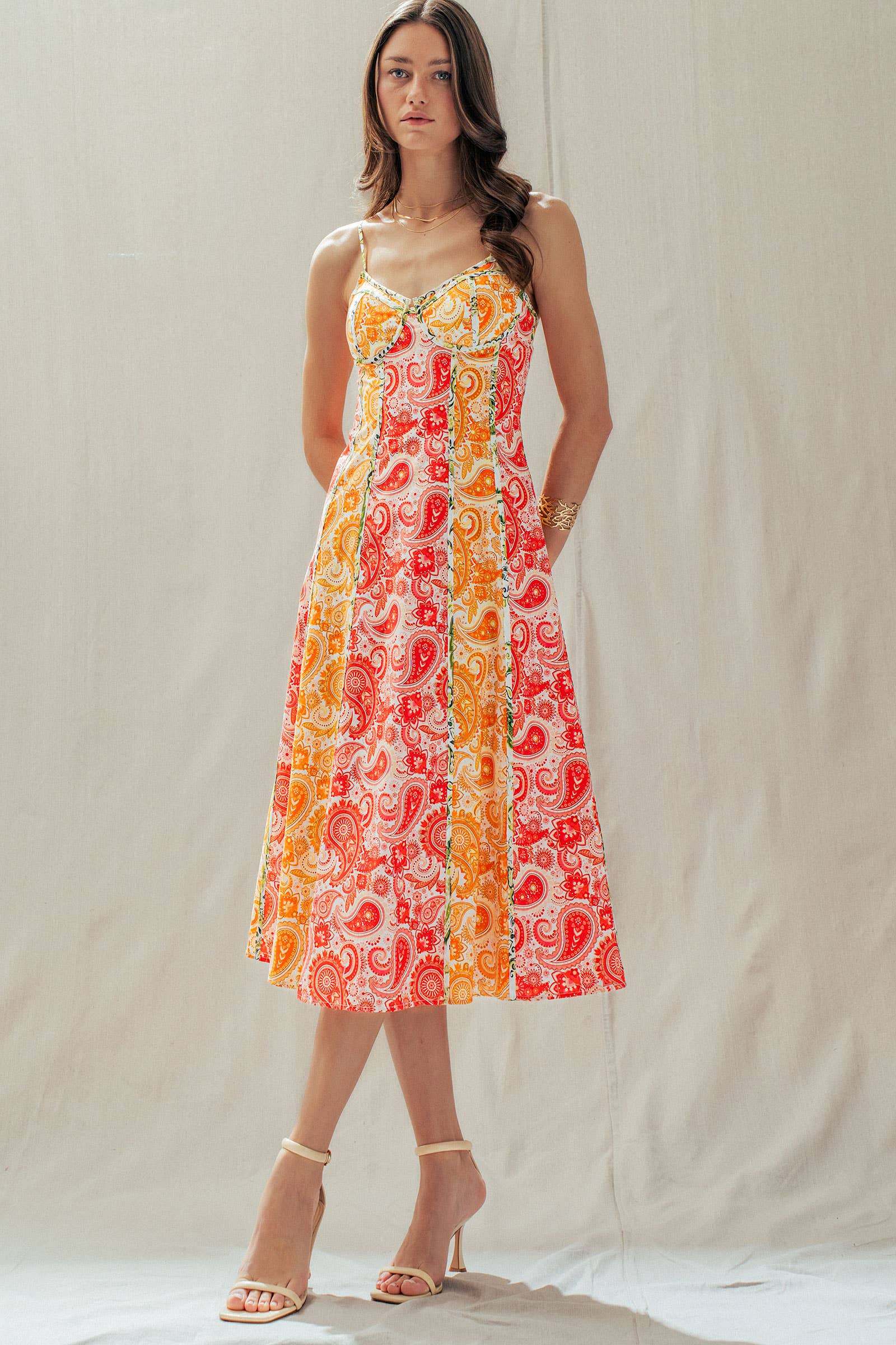 Urban Daizy Paisley Print Contrast Stitch Bustier Midi Dress Pink-Multi Dress - Women's (UDDR0340) – alternate view 12