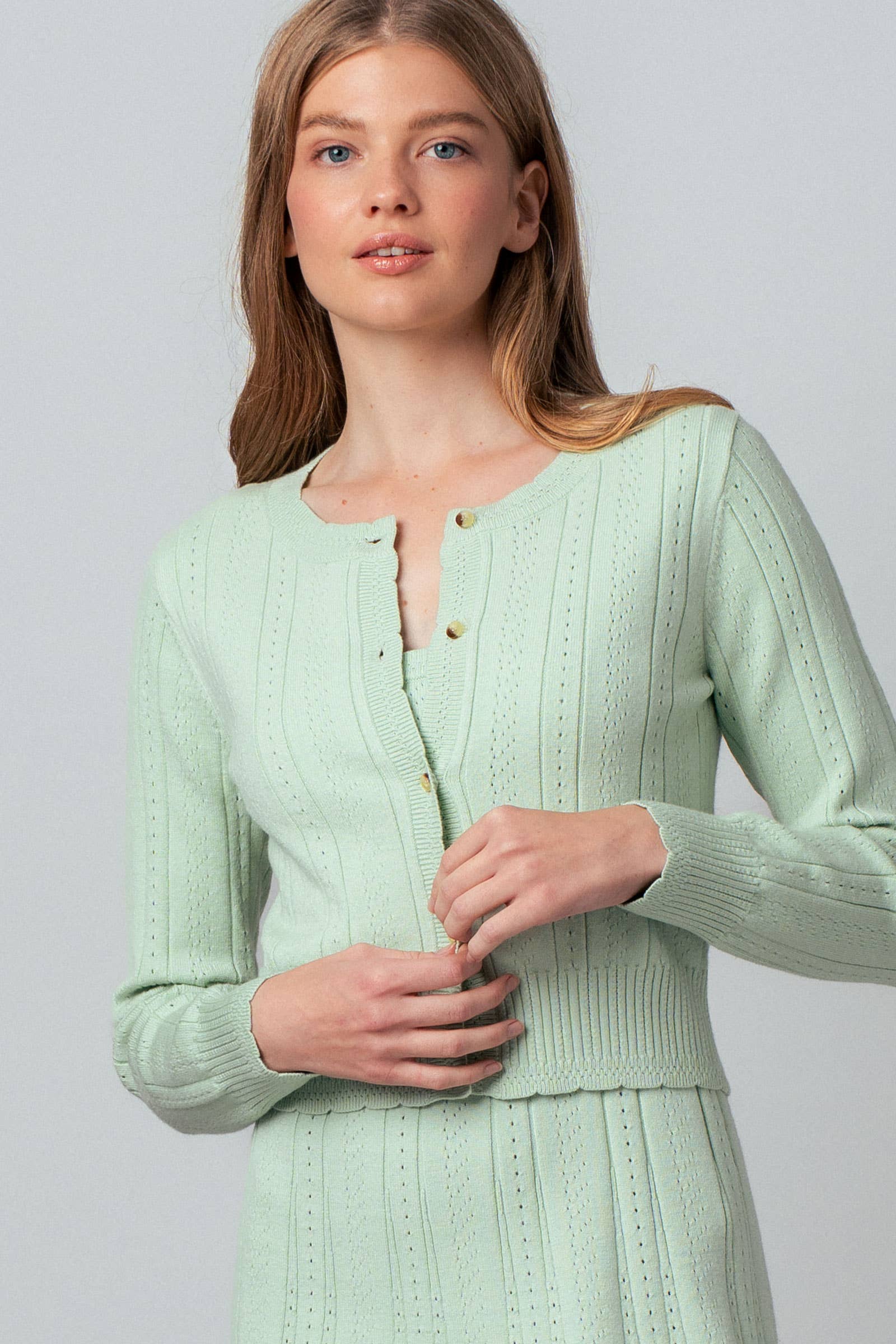 Pointelle Knit Button-Front Cardigan