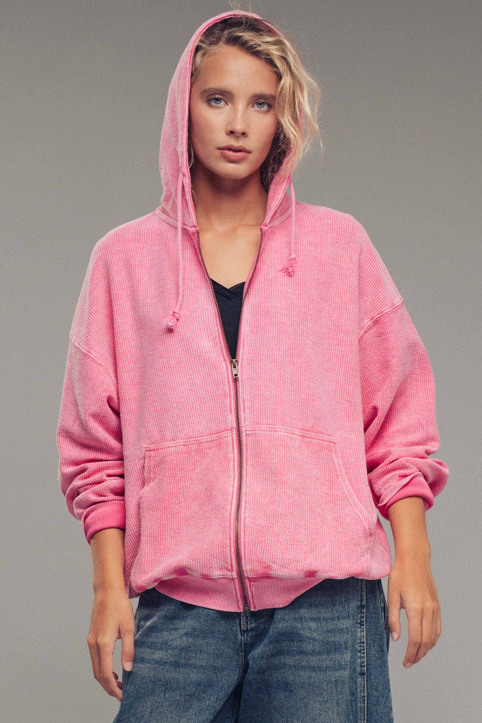 Urban Daizy Oversized Ribbed Dolman Sleeve Hoodie Cream Hoodie - Women's (UDZ-KN-00313) – alternate view 4