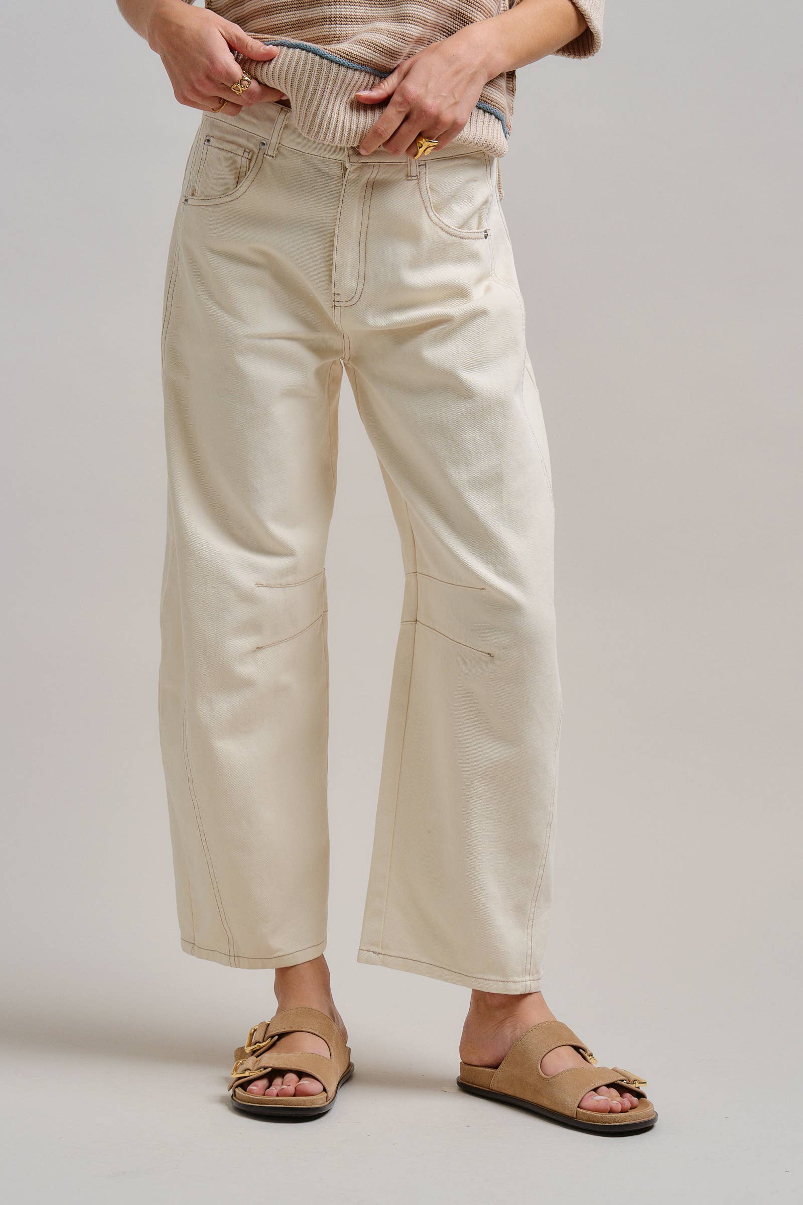 Urban Daizy Ecru White Wide Leg Barrel Jeans ECRU Jeans - Women's (TNPT0808-ECRU) – alternate view