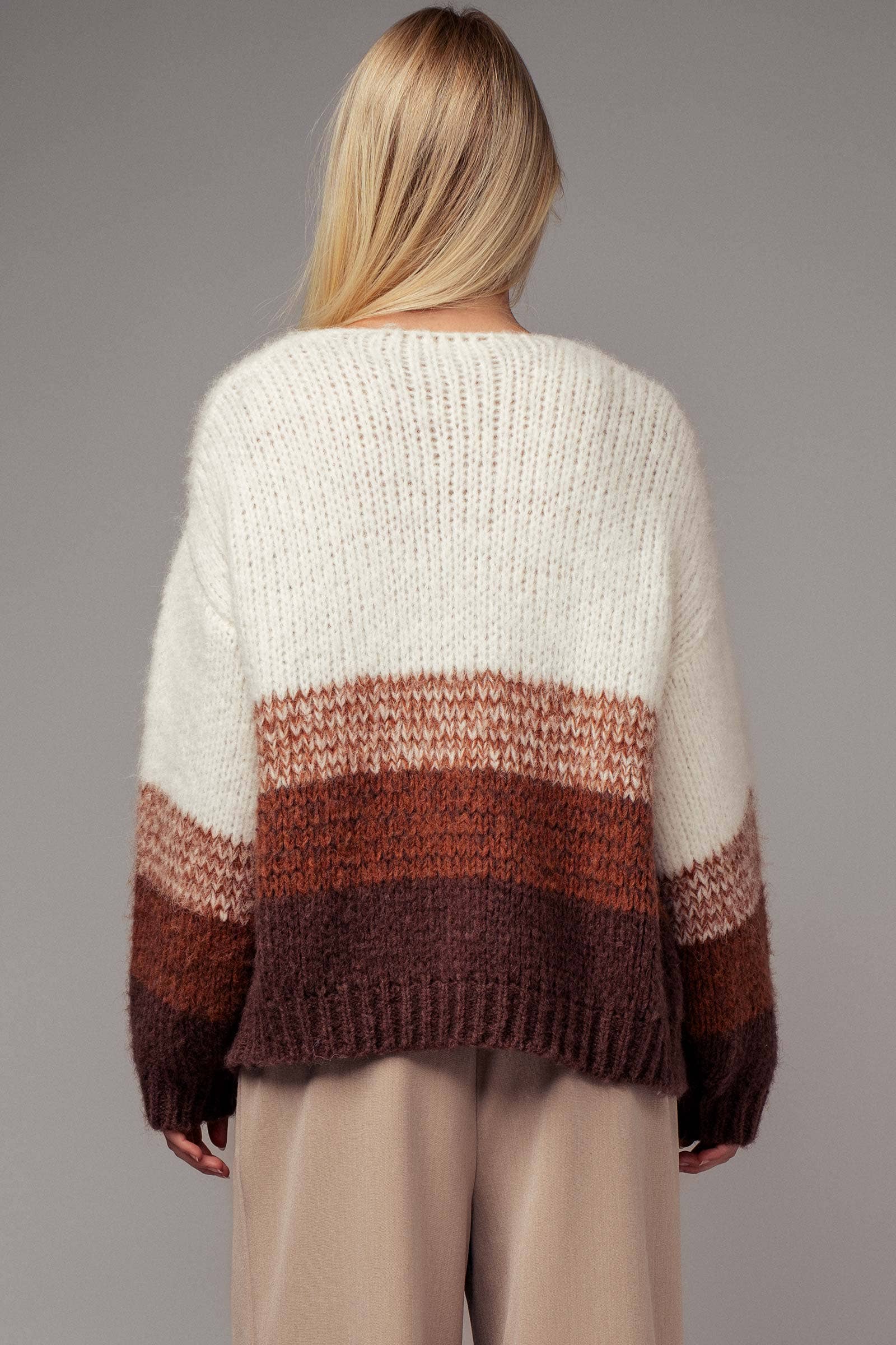 Warm Earthy Colorblock Chunky Knit Cardigan