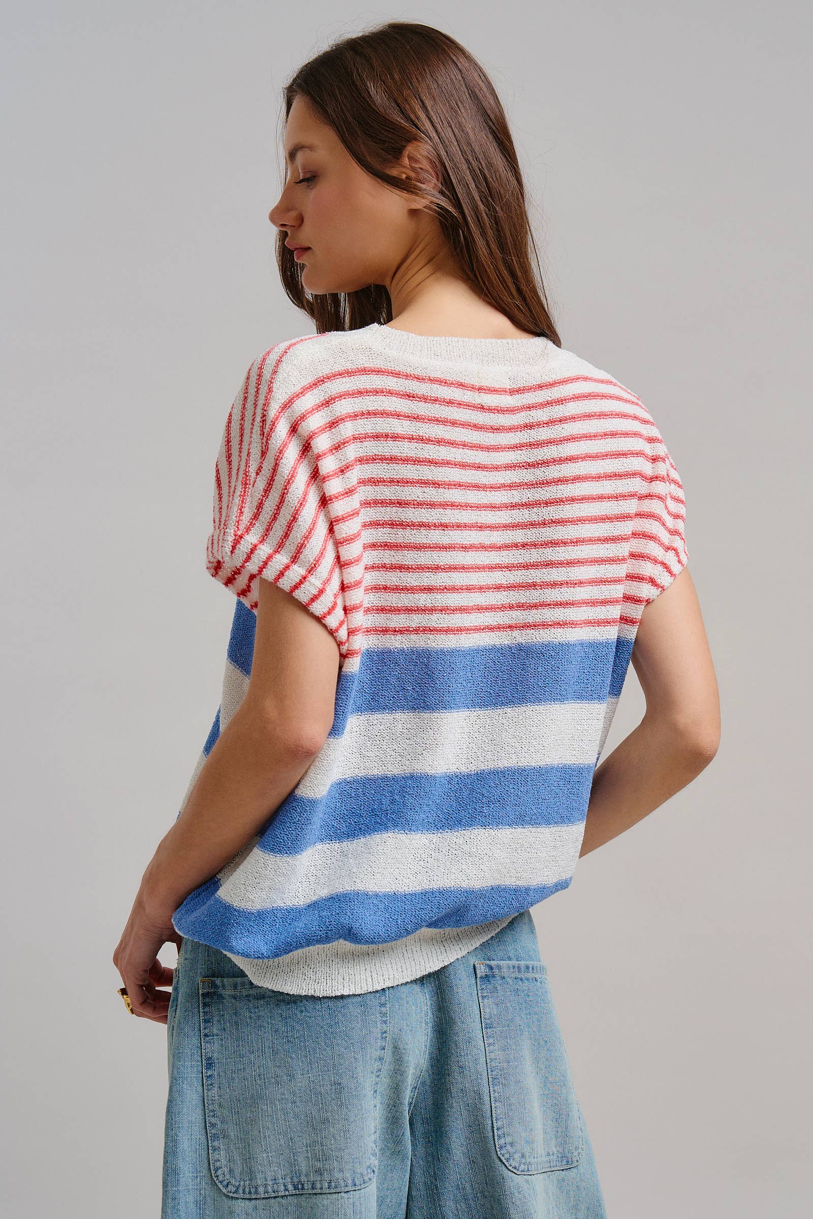 Urban Daizy Retro Striped Textured Knit Sweater Tee Mint Knit Sweater - Women's (TNTP4000-Mint) – alternate view 6