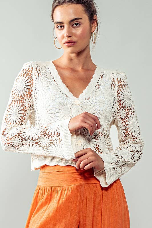 Urban Daizy Romantic Floral Crochet Button Down Spring Cropped Cardigan Natural Cardigan - Women's (UDZ-KN-00331) –…