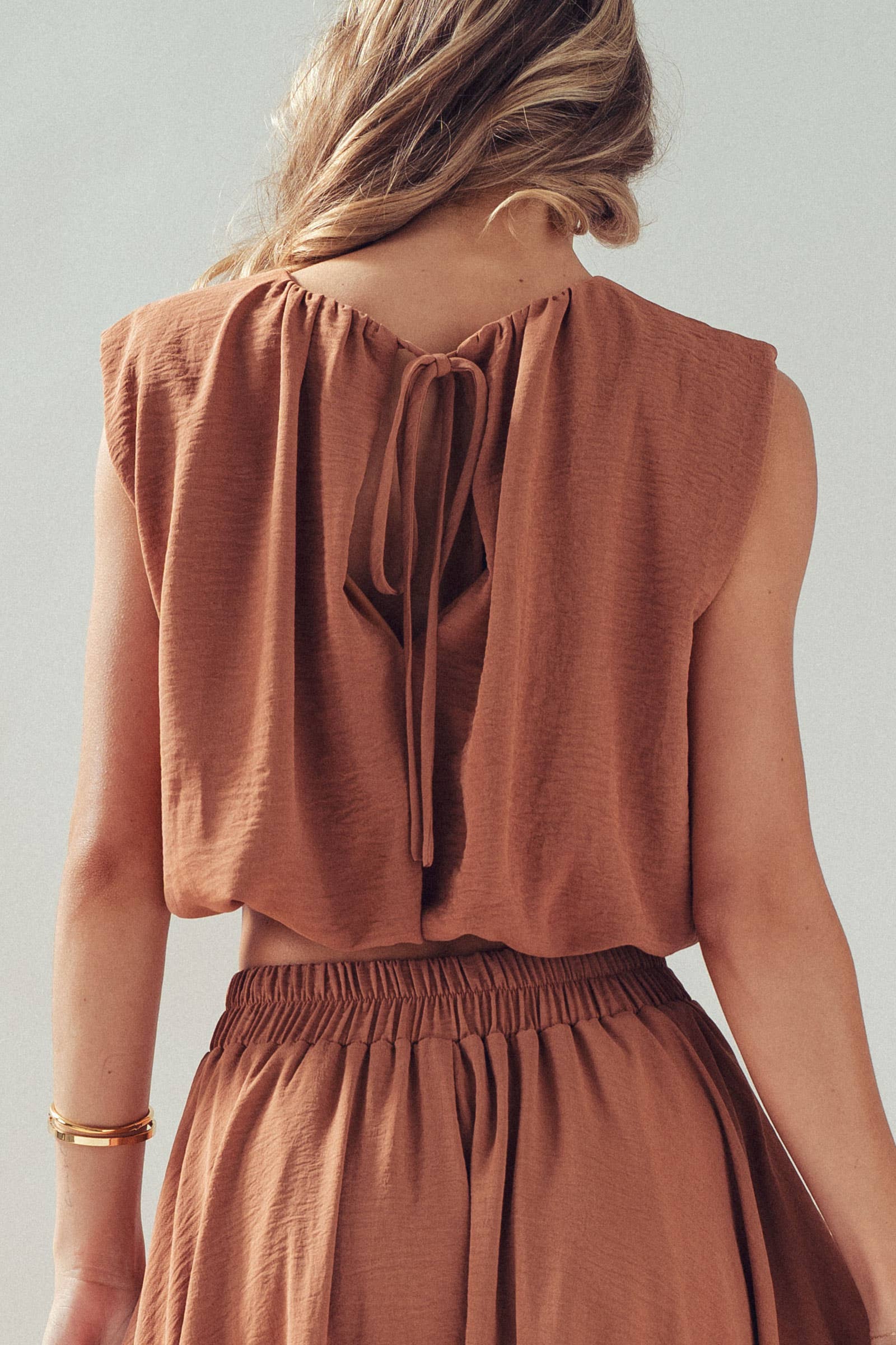 Boho Relaxed Tie-Back Sleeveless Woven Top