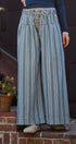 Striped Denim Wide Leg Palazzo Pants Vintage Wash Boho Coast in LT DENIM - Women's Casual Pants | Urban Daizy