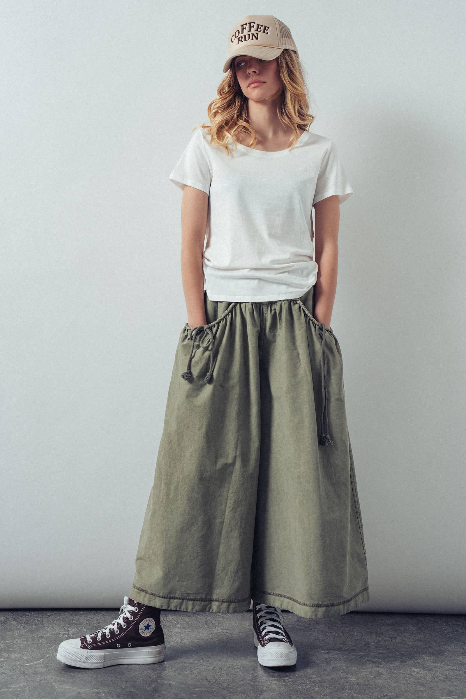 Drawstring Detail Wide Leg Culottes