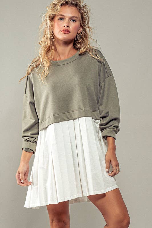 Urban Daizy Pleated Skirt Layered Statement Sweater Dress Rust Dress - Women's (UDZ-DR-00306) – alternate view 9