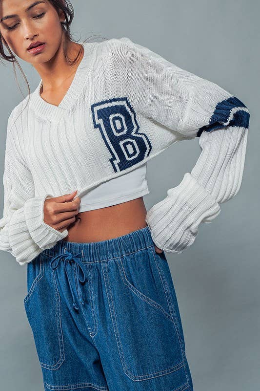 Urban Daizy Cropped Ribbed Knit V-Neck Sweater H-Grey Knit Top - Women's (UDZ-TP-00637) – alternate view 12