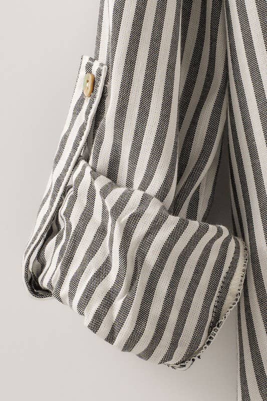 Relaxed Fit Vertical Striped Rayon Button Down Shirt